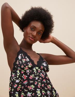 Kadın Siyah Dantel Detaylı Askılı Pijama Takımı