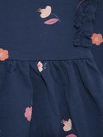 Bebek Lacivert Çiçek Desenli Uzun Kollu Elbise (0-3 Yaş)
