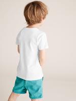 Erkek Çocuk Beyaz Saf Pamuklu Dinozor Desenli T-Shirt (2-7 Yaş)