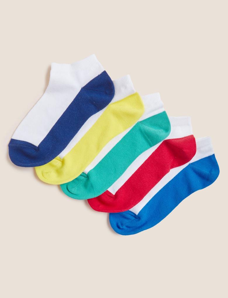 Çocuk Beyaz 5'li Renk Bloklu Çorap
