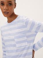 Kadın Mavi Saf Pamuklu Uzun Kollu T-Shirt