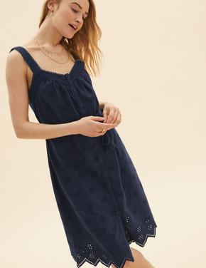 Kadın Lacivert İşleme Detaylı Midi Elbise