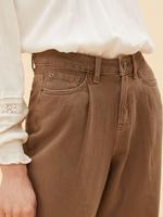 Kadın Kahverengi Saf Pamuklu Tapered Fit Pantolon