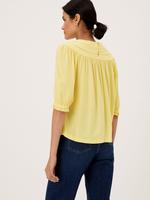 Kadın Sarı Regular Fit Yuvarlak Yaka Bluz