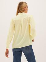 Kadın Sarı Pile Detaylı Uzun Kollu Gömlek