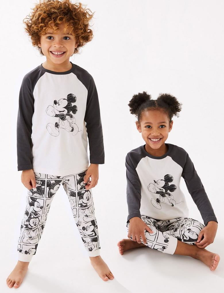 Çocuk Gri Saf Pamuklu Mickey Mouse™ Pijama Takımı (2-7 Yaş)