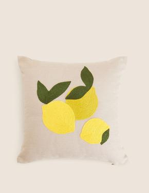 Ev Krem Limon Desenli Yastık