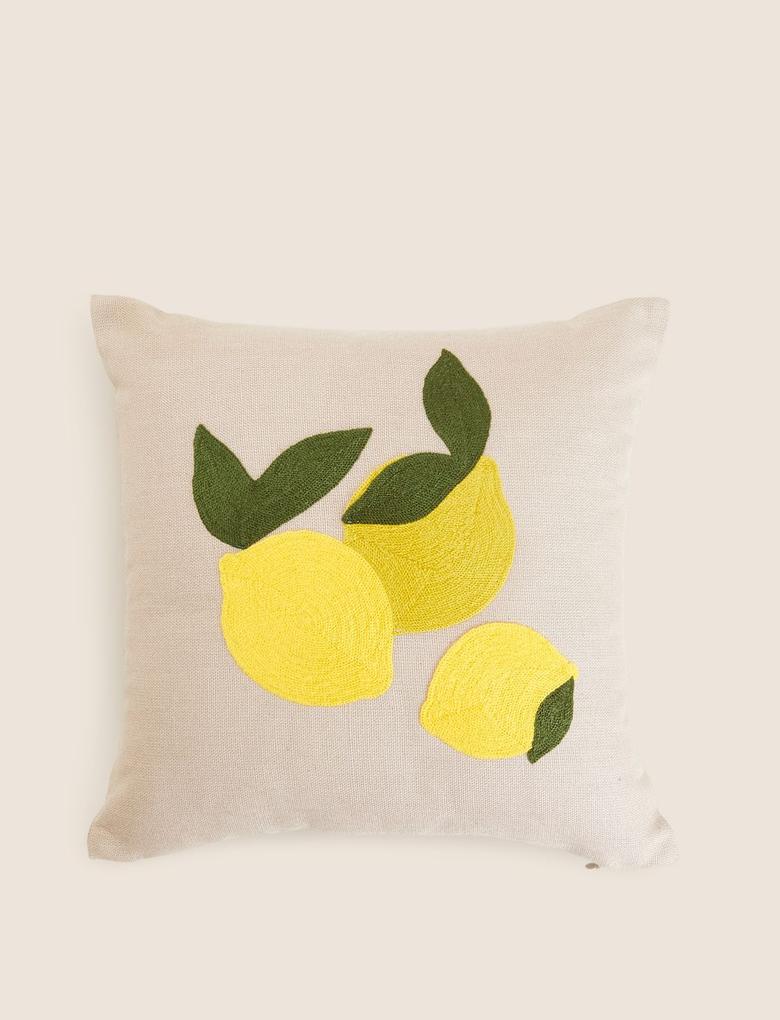 Ev Krem Limon Desenli Yastık