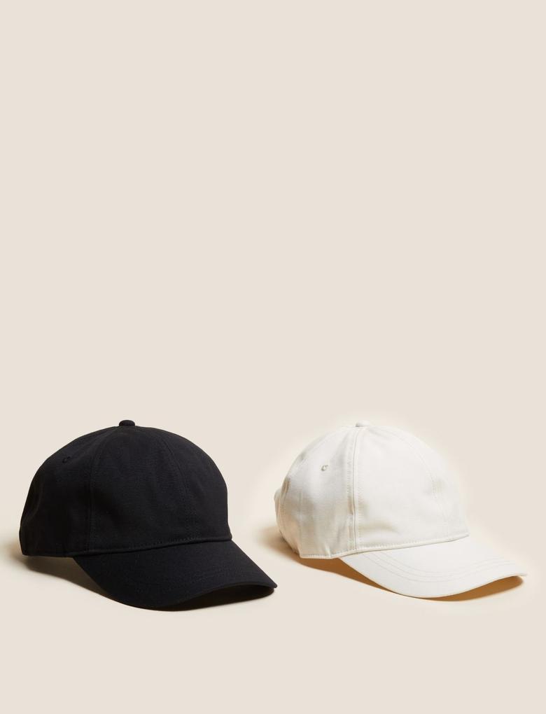 Erkek Beyaz Saf Pamuklu 2'li Sun Smart Şapka Seti