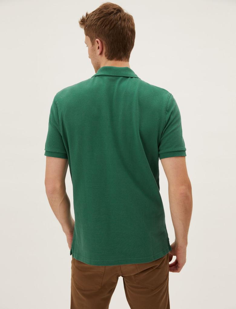 Erkek Yeşil Saf Pamuklu Polo Yaka T-Shirt