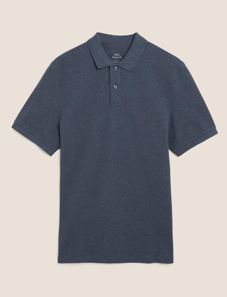 Erkek Mavi Saf Pamuklu Polo Yaka T-Shirt