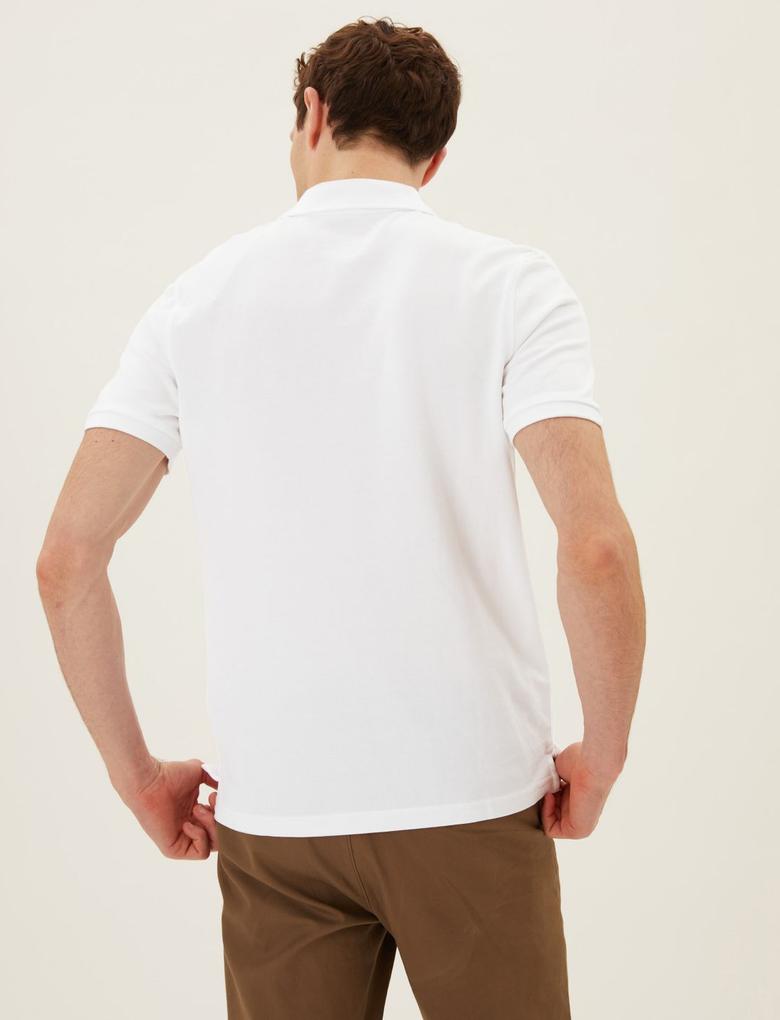 Erkek Beyaz Saf Pamuklu Polo Yaka T-Shirt