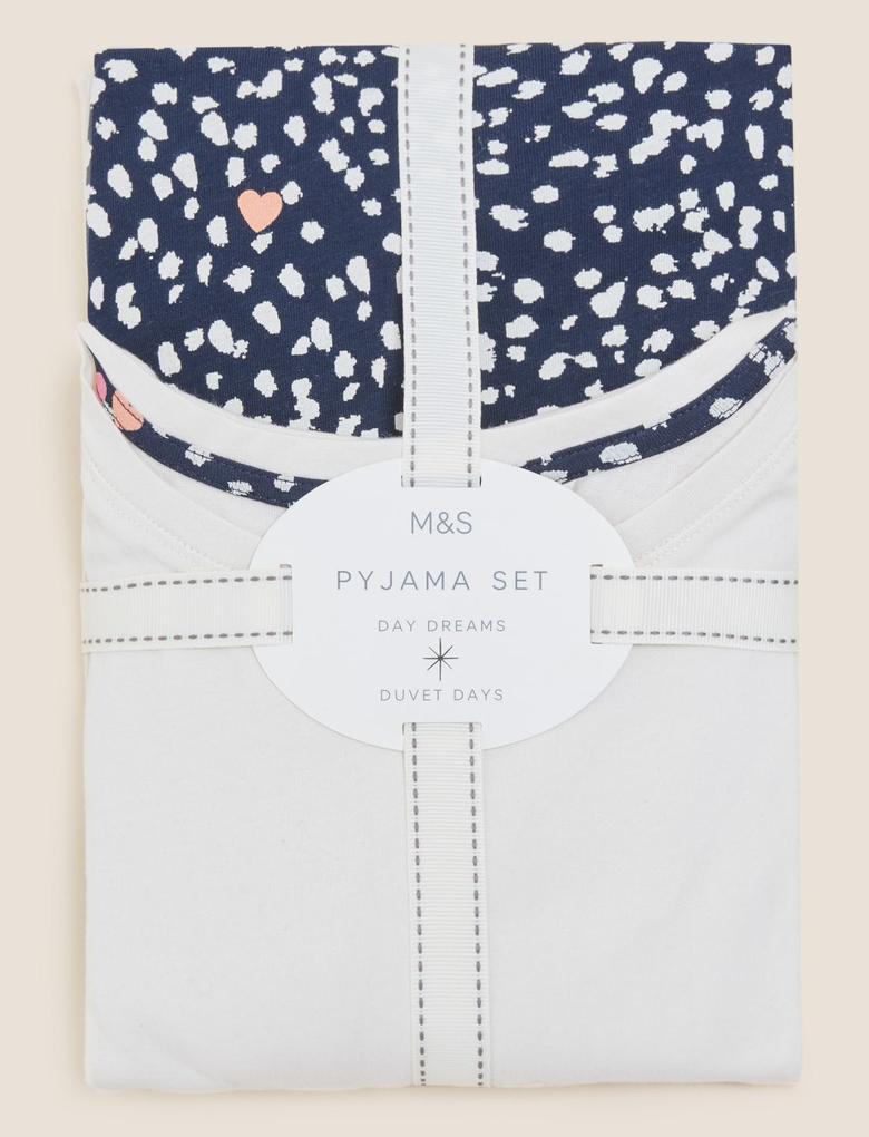 Kadın Lacivert Saf Pamuklu Kısa Kollu Pijama Takımı