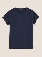 Kadın Lacivert Kısa Kollu Keten T-Shirt