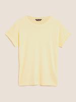 Kadın Sarı Kısa Kollu Keten T-Shirt