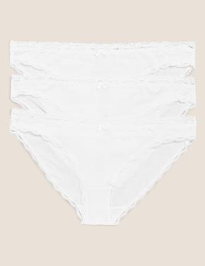 Kadın Beyaz 3'lü Dantel Detaylı Bikini Külot Seti