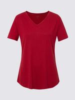 Kadın Kırmızı Relaxed Fit V Yaka T-Shirt