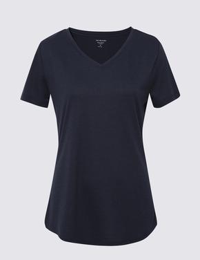Kadın Lacivert Relaxed Fit V Yaka T-Shirt