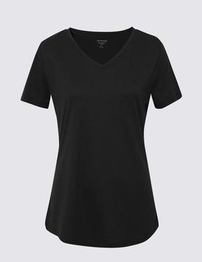 Kadın Siyah Relaxed Fit V Yaka T-Shirt