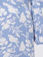 Kadın Mavi Çiçek Desenli Uzun Kollu Midi Elbise