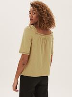 Kadın Kahverengi Saf Pamuklu İşleme Detaylı Bluz
