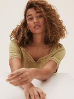 Kadın Kahverengi Saf Pamuklu İşleme Detaylı Bluz
