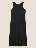 Kadın Siyah Yuvarlak Yaka Örme Midi Elbise