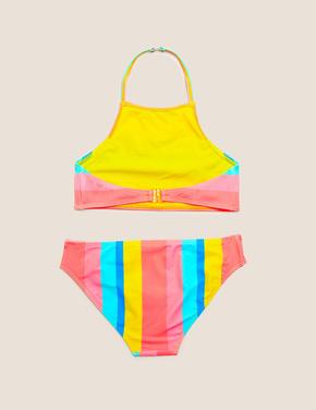 Kız Çocuk Multi Renk Şerit Desenli Bikini Takımı (6-10 Yaş)