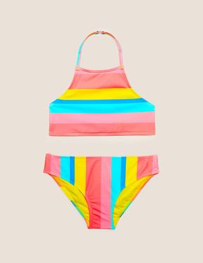 Kız Çocuk Multi Renk Şerit Desenli Bikini Takımı (6-10 Yaş)