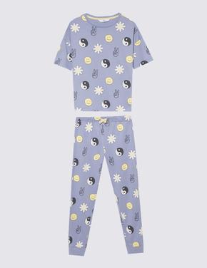 Çocuk Sarı Saf Pamuklu 2'li Pijama Takımı