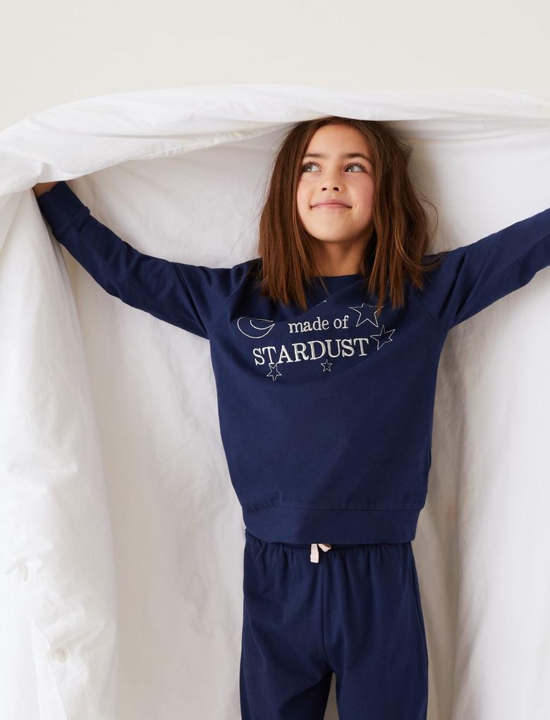 Çocuk Lacivert Saf Pamuklu 2'li Pijama Takımı (6-16 Yaş)