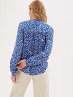 Kadın Mavi Çiçek Desenli Uzun Kollu Bluz