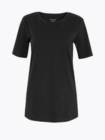 Kadın Siyah Saf Pamuklu Yuvarlak Yaka T-Shirt