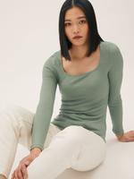 Kadın Yeşil Kare Yaka Uzun Kollu T-Shirt