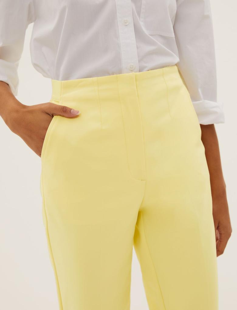 Kadın Sarı Slim Fit Yüksek Bel Pantolon