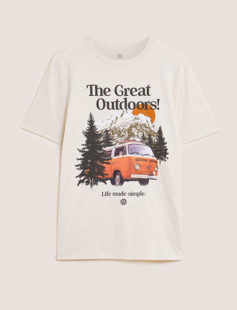 Erkek Krem Saf Pamuklu Volkswagen™ T-Shirt
