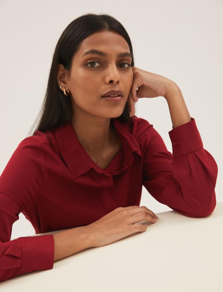 Kadın Kırmızı Relaxed Fit Gömlek Elbise