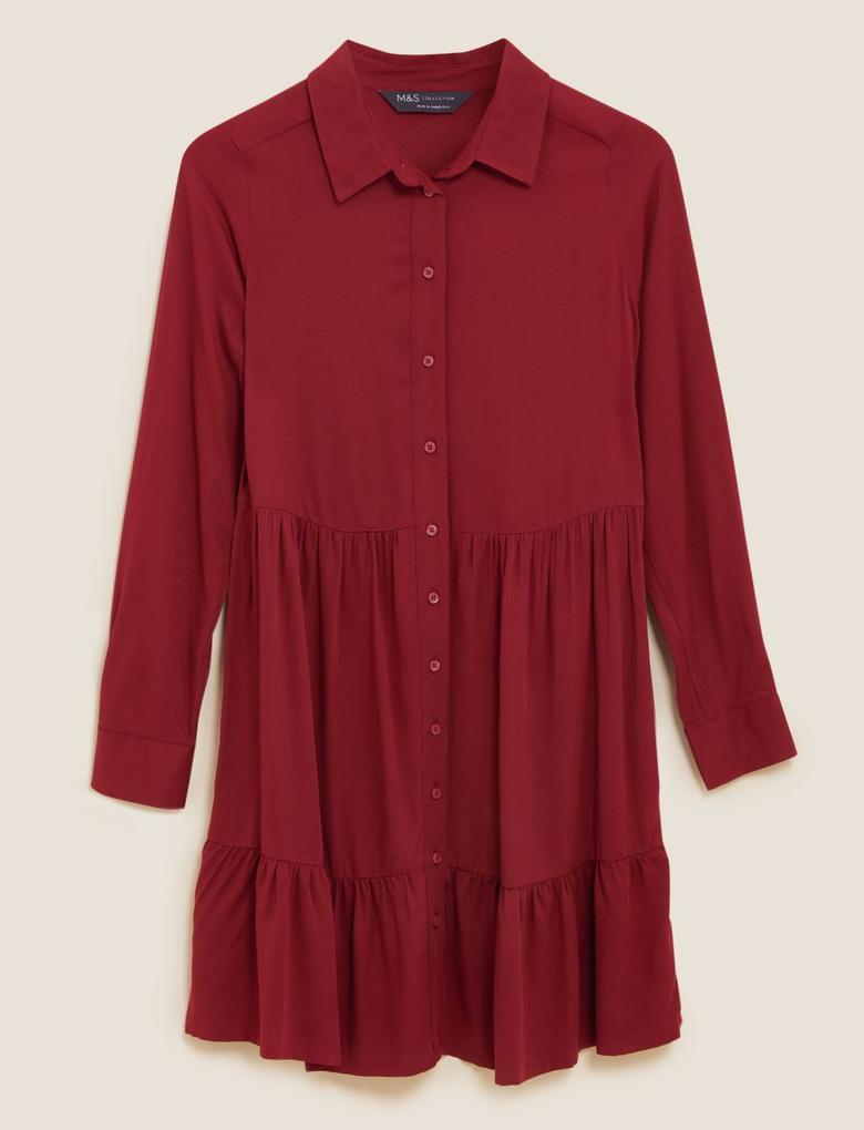 Kadın Kırmızı Relaxed Fit Gömlek Elbise