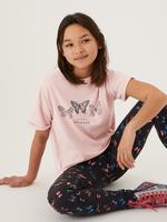 Kız Çocuk Pembe Saf Pamuklu Kısa Kollu T-Shirt (6-16 Yaş)
