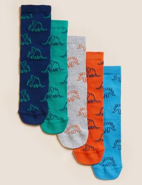 Çocuk Multi Renk 5'li Dinozor Desenli Çorap