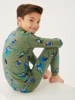 Çocuk Yeşil Grafik Desenli Uzun Kollu Pijama Takımı (6-16 Yaş)