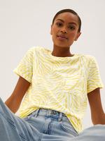 Kadın Sarı Saf Pamuklu Kısa Kollu T-Shirt