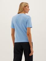 Kadın Mavi Saf Pamuklu Slogan Detaylı T-Shirt