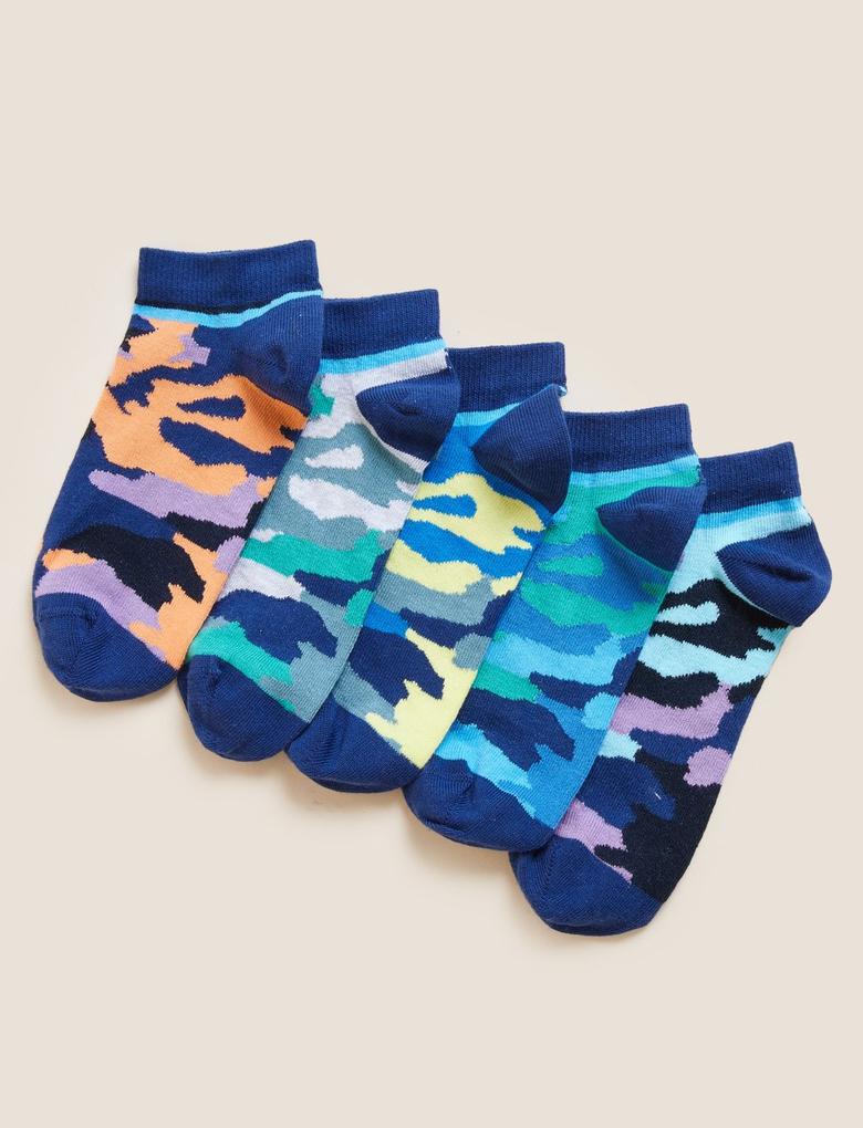 Çocuk Multi Renk 5'li Kamuflaj Desenli Çorap