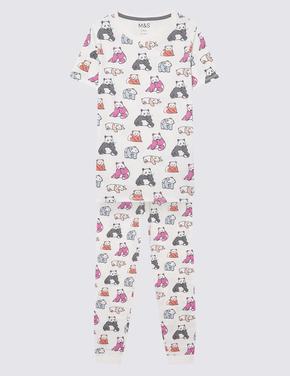 Çocuk Multi Renk Panda Desenli Kısa Kollu Pijama Takımı