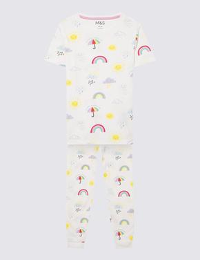 Çocuk Beyaz Grafik Desenli Kısa Kollu Pijama Takımı