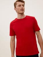 Erkek Kırmızı Saf Pamuklu Yuvarlak Yaka T-Shirt