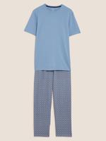 Erkek Mavi Saf Pamuklu Kısa Kollu Pijama Takımı