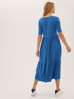 Kadın Mavi Regular Fit Kısa Kollu Midi Elbise
