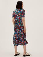 Kadın Multi Renk Çiçek Desenli Midi Örme Elbise